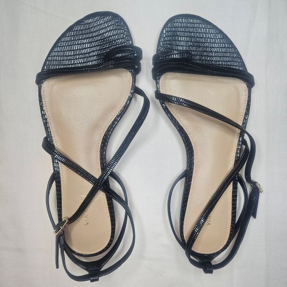 Via Spiga Calandre Black Croc Embossed Leather Mediterranean Sandal Sz 6 NWT